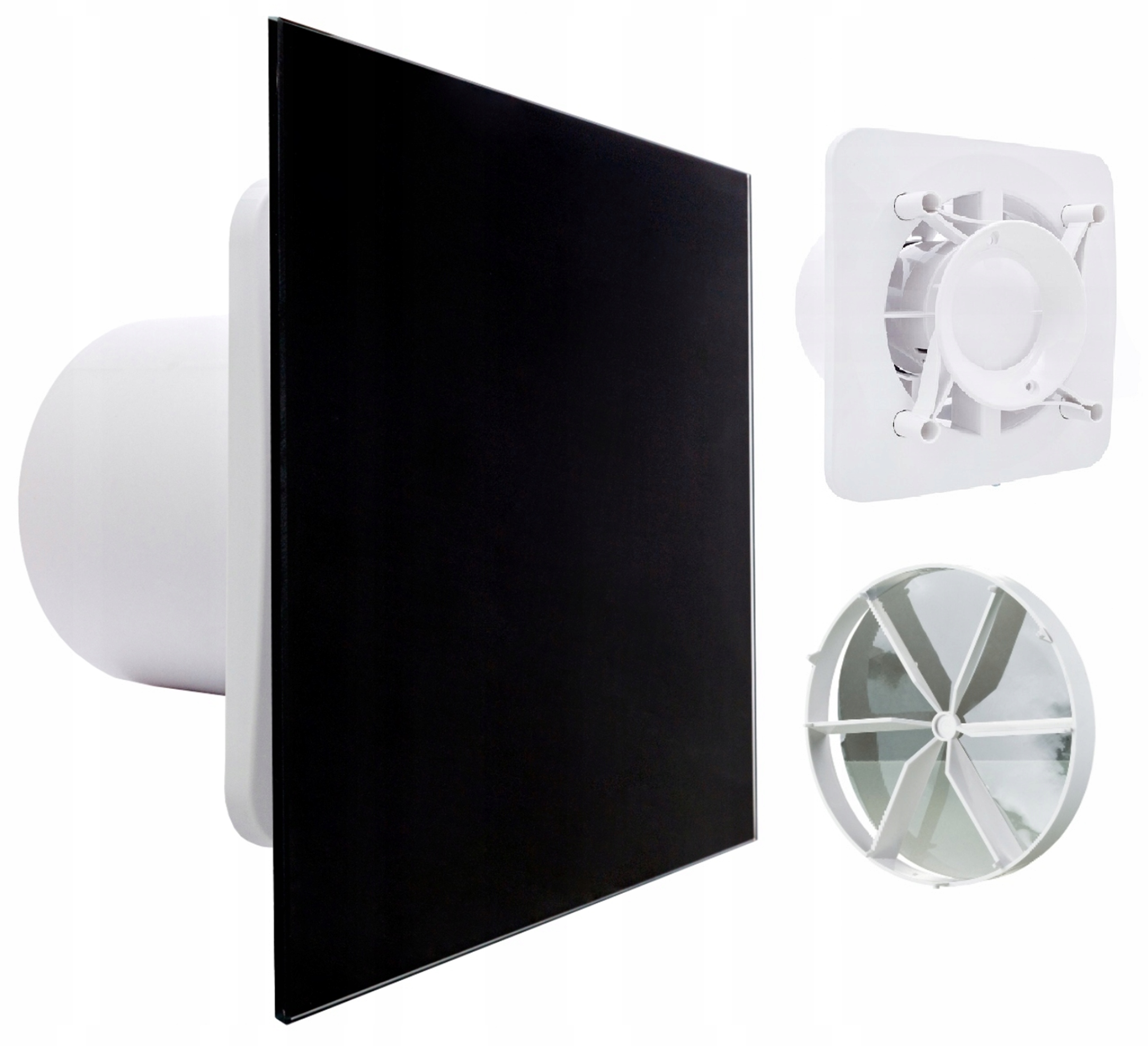 Domácí Koupelnový Ventilátor FI100 Časovač Černý Sklo Lesk Dárek Ventil