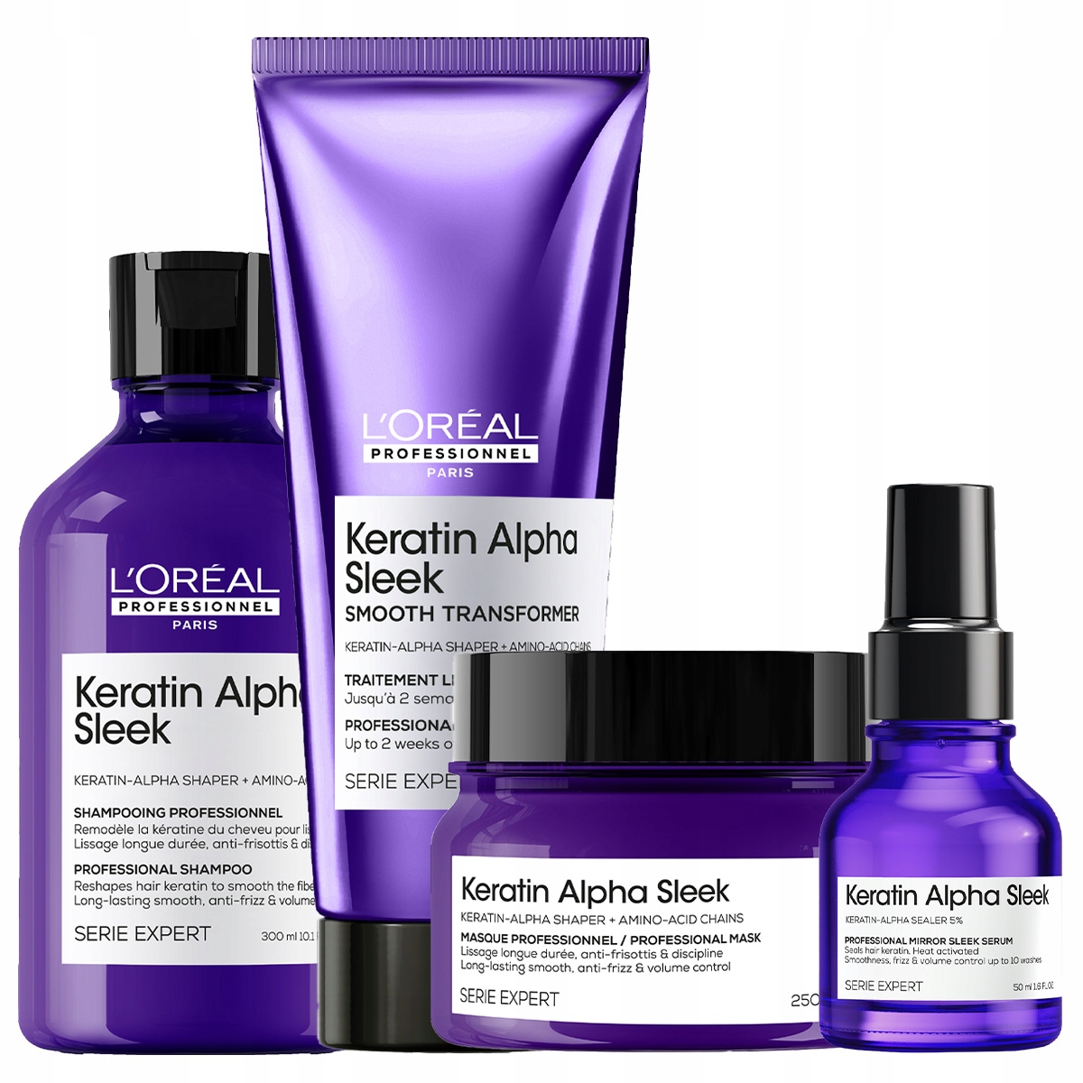 Loreal Keratin Alpha Sleek šampon 300 kúra 200 maska 250 sérum 50