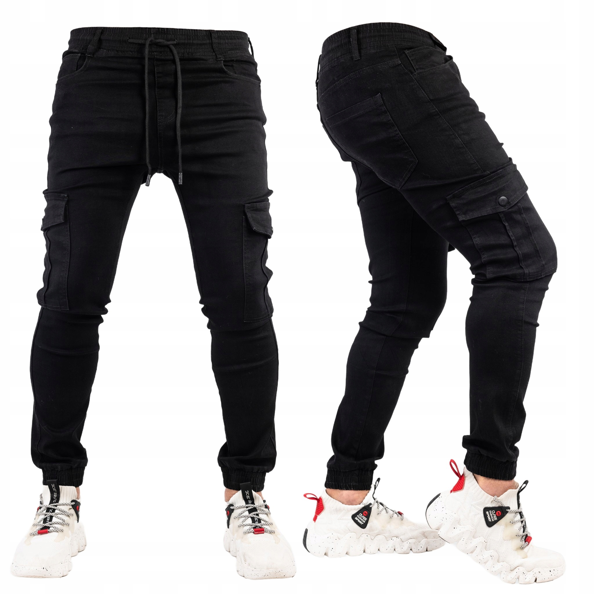 Cargo kalhoty Pánské Joggery Černé Slim Fit Kapsy Streetwear vel. 40