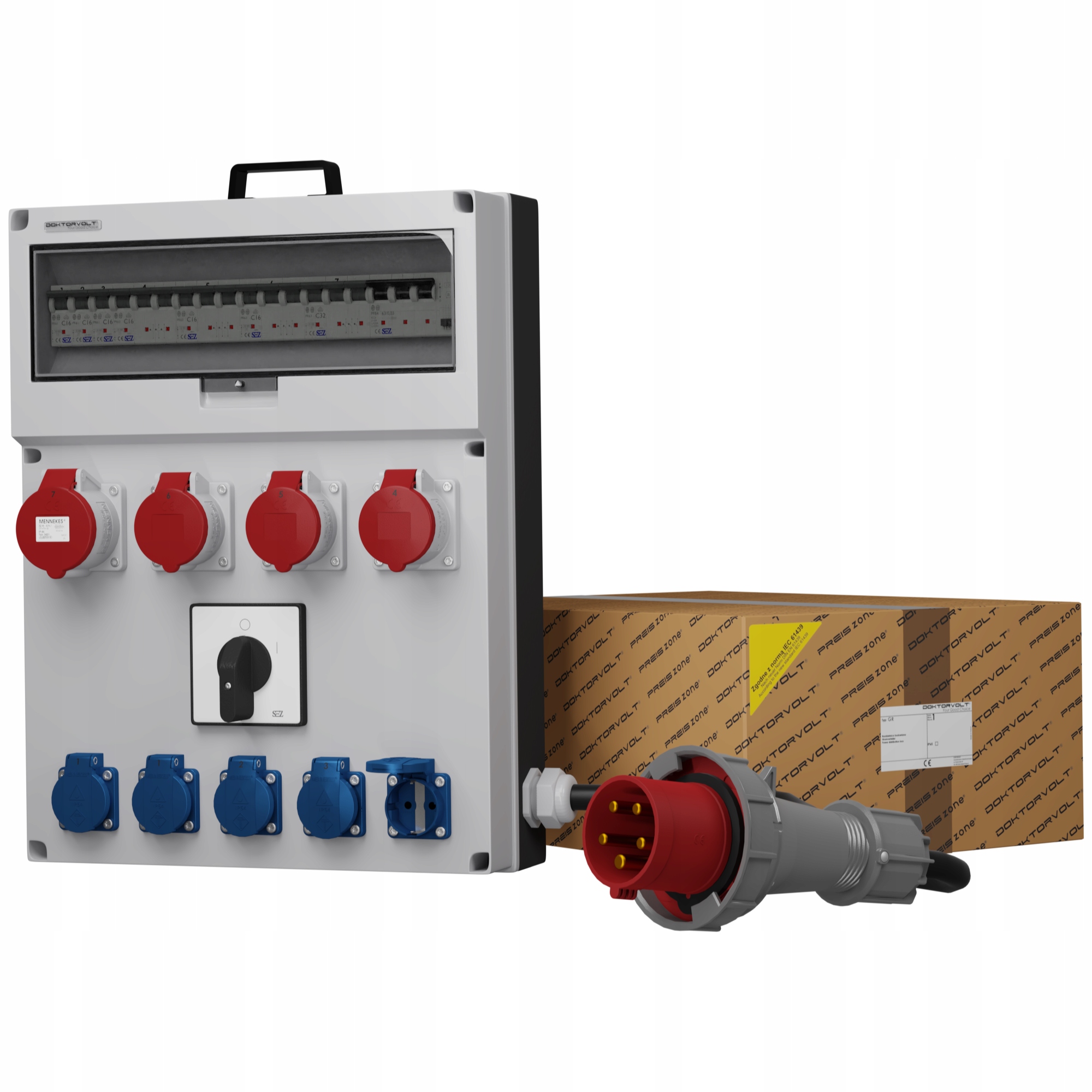 Stavebný rozvádzač s káblom 32A 16A Schuko, zabezpečený rozvádzač