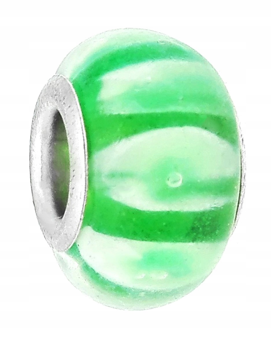 

Zawieszka beads - zielona w białe owale