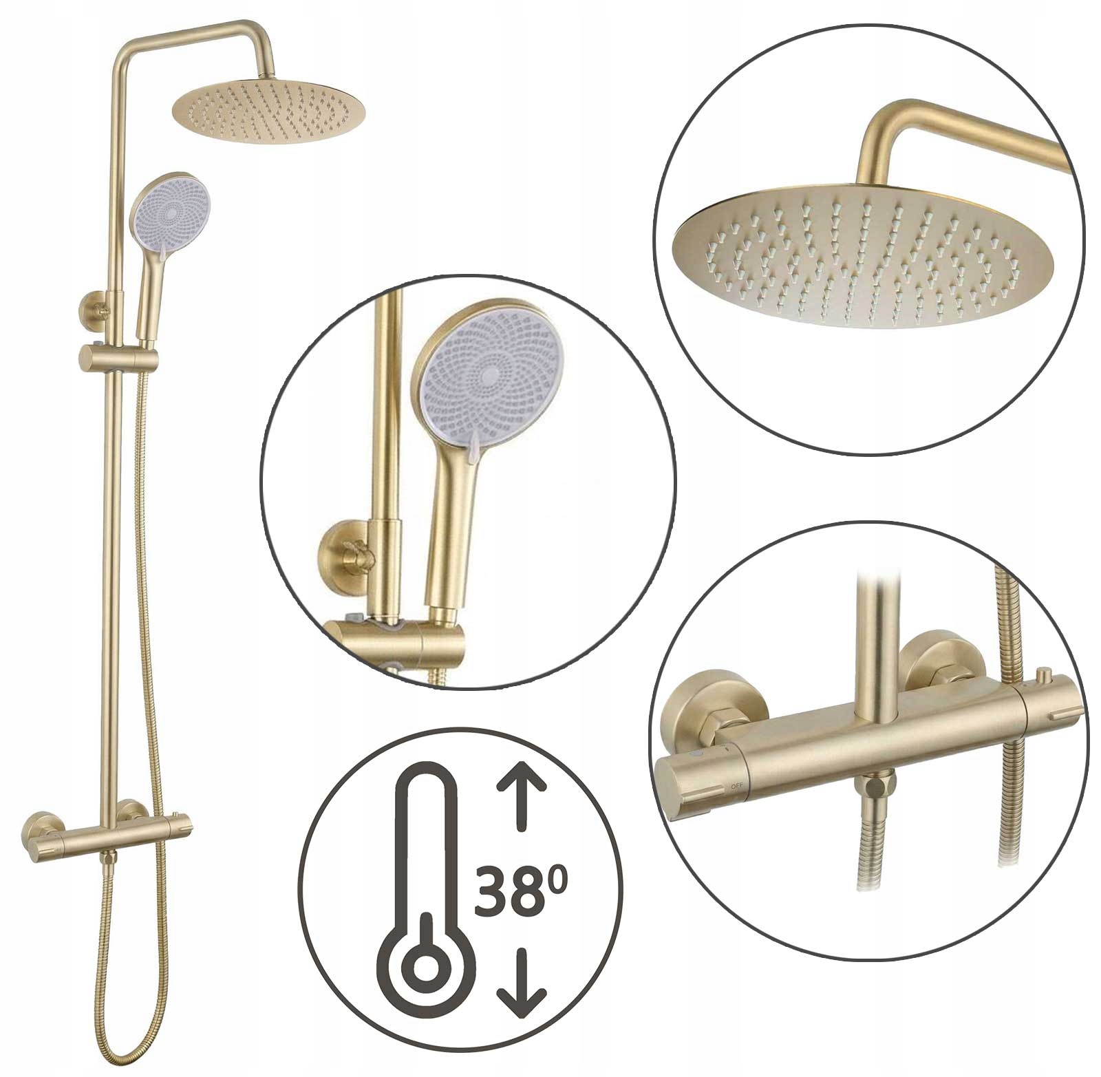 Zlatý brúsený sprchovací set s termostatom Rea Nástenný luster