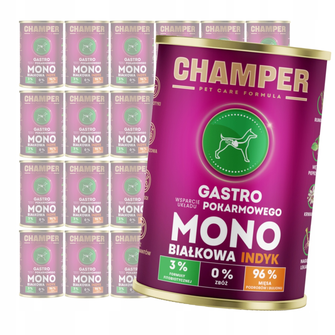Champer Gastro 24x400g Monobiałkowa Mokra Karma Dla Psa Z Indykiem