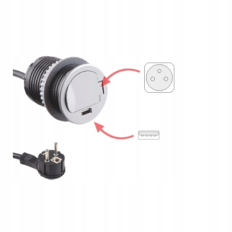 

Single Box Gniazdo meblowe wpust 230V Usb