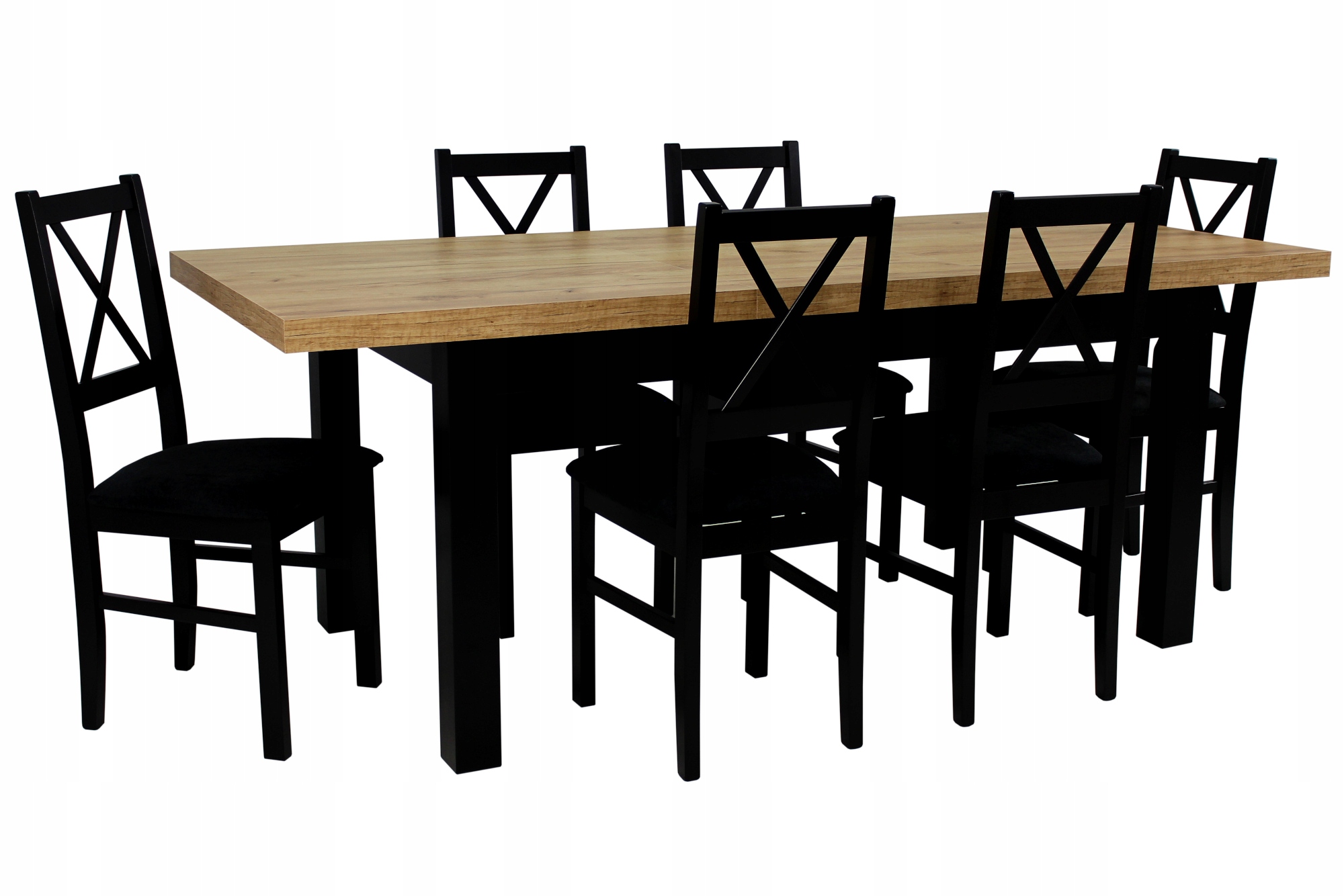 6 krzeseł Krzyżak i stół 90x160/210 cm Craft