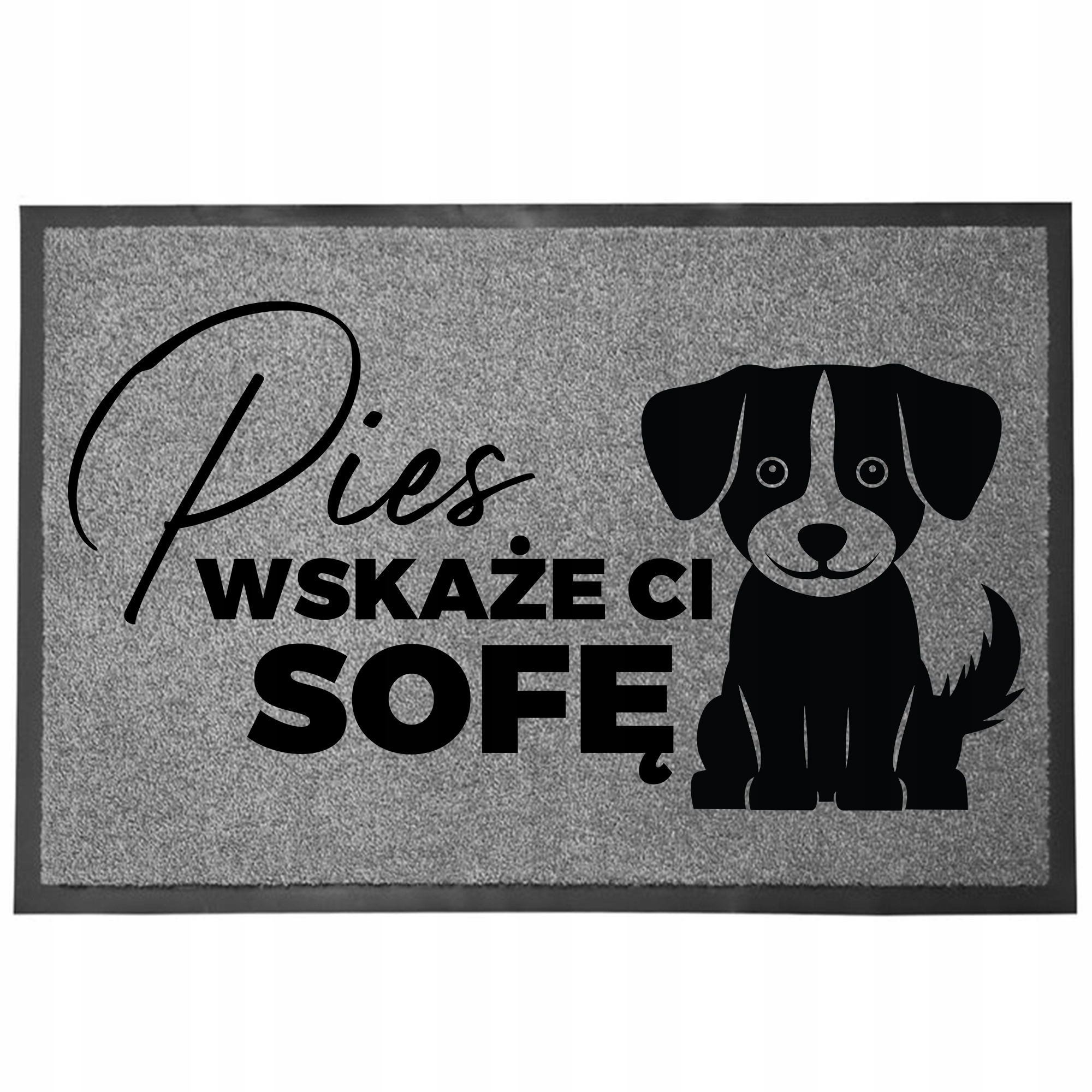 Wycieraczka Wejściowa Szara Zabawny Pod Drzwi 60x40 Pies Wskaże