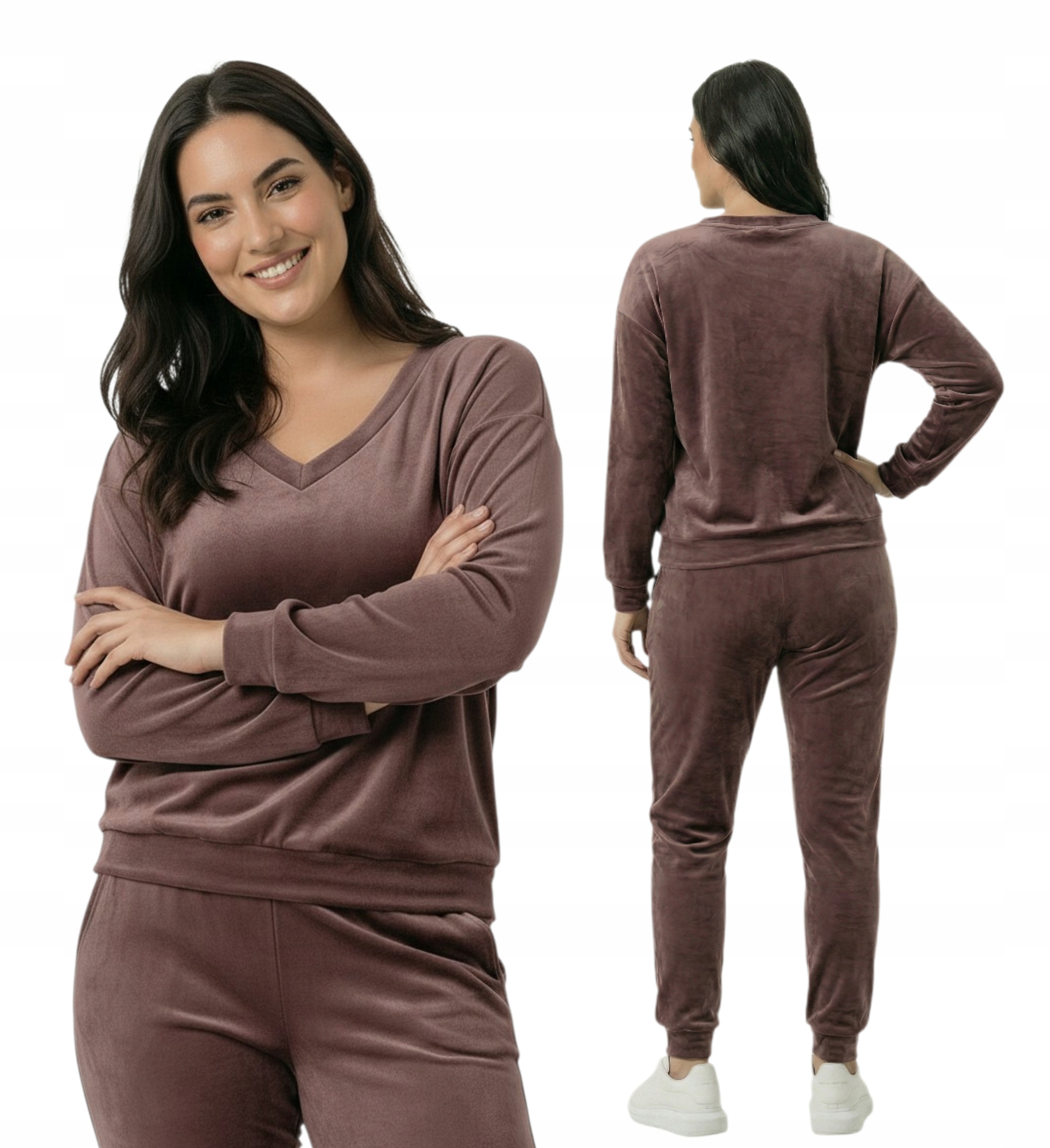 Módní Teplákovka Teplákovka Plus Size Polský Komplet Mikina Kalhoty Hnědé vel. 3XL