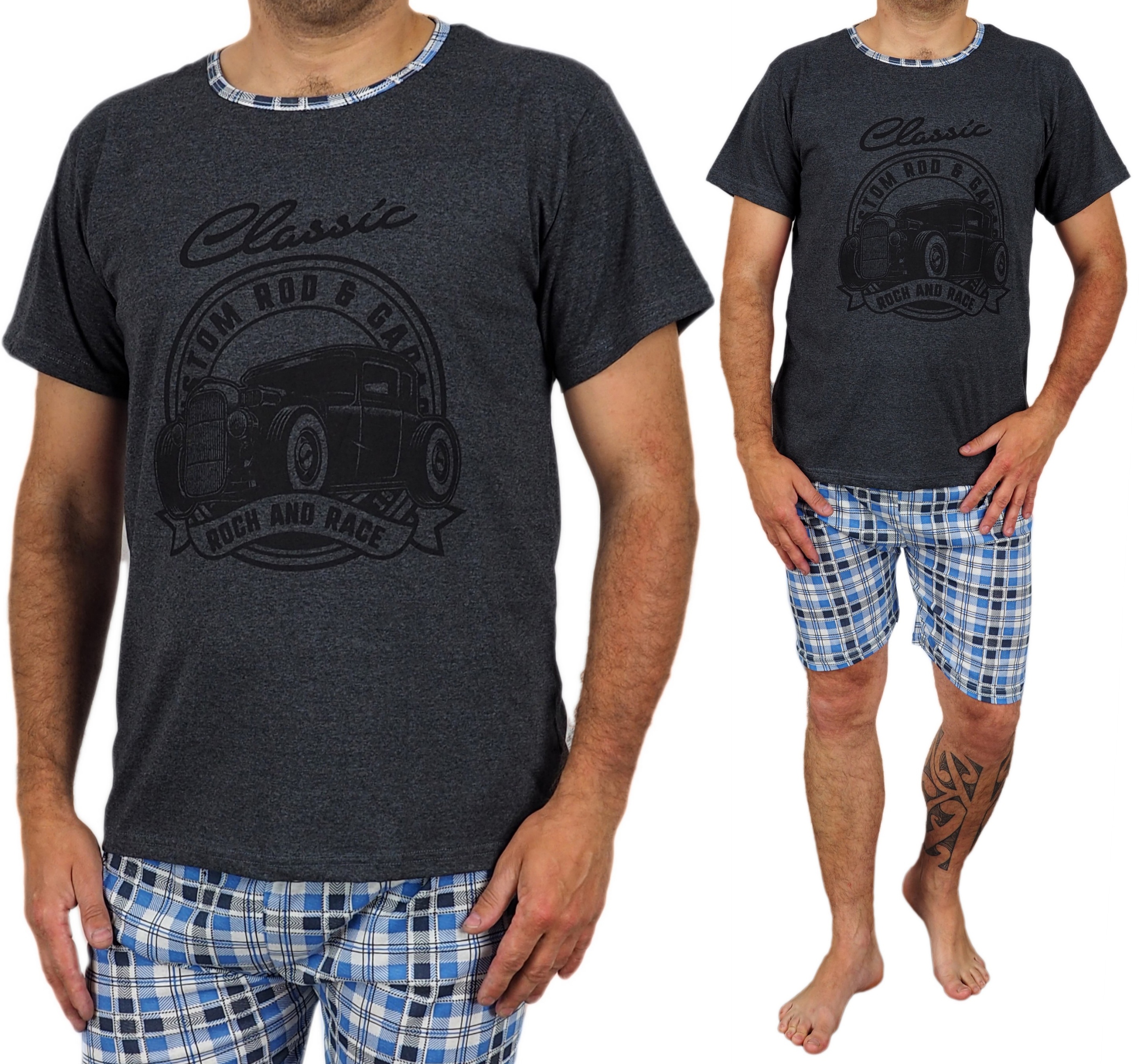 

Piżama Męska 4XL szorty Krata Hod Rod tata