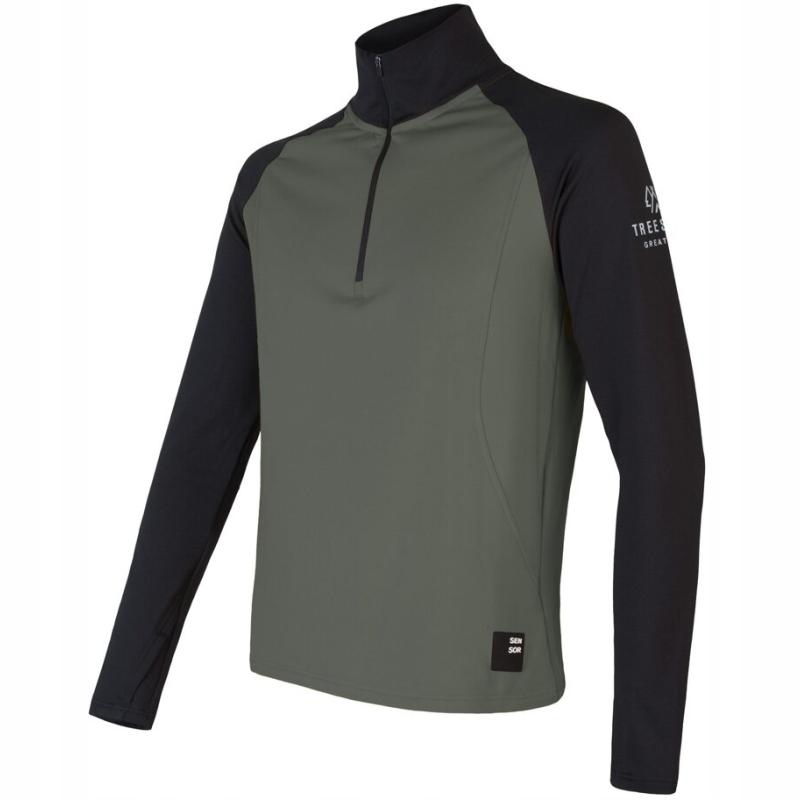 Sensor Mikina Thermo krátký zip pánské olivová zelená-černá S