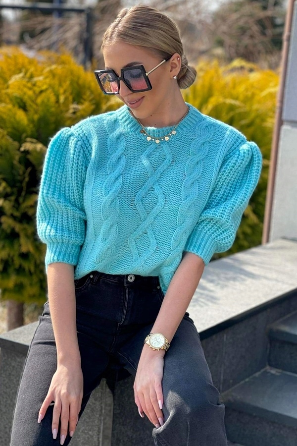 SWETER MONNISS BUFKI polski UNI TURKUS Kolor niebieski