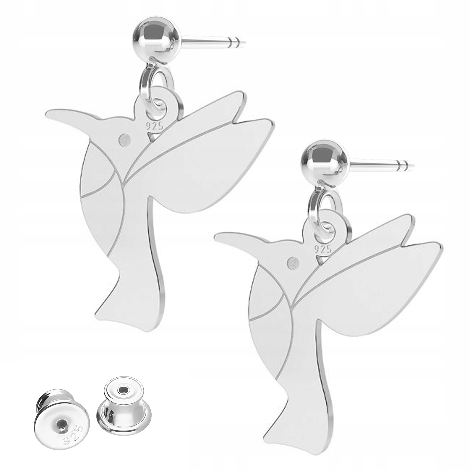 Stříbrné Náušnice s ptáky Kolibříci Pták Zvířata Kolibřík Stříbro 925