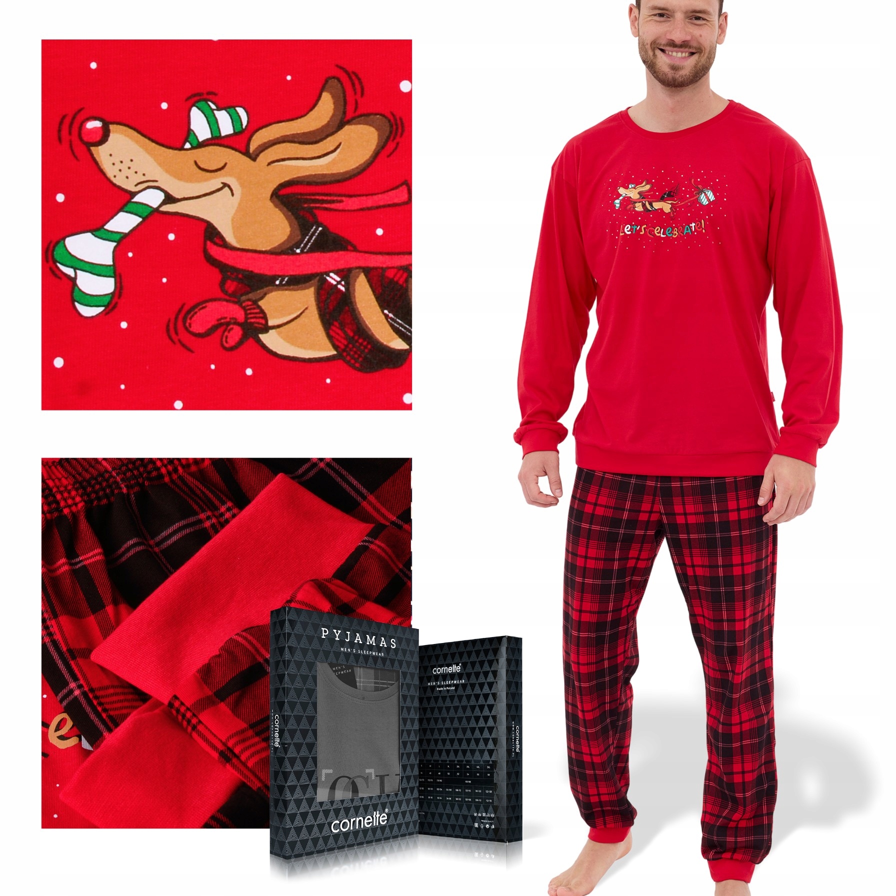 Cornette Pánské vánoční pyžamo 115/255 bavlněné červené velikost XXL