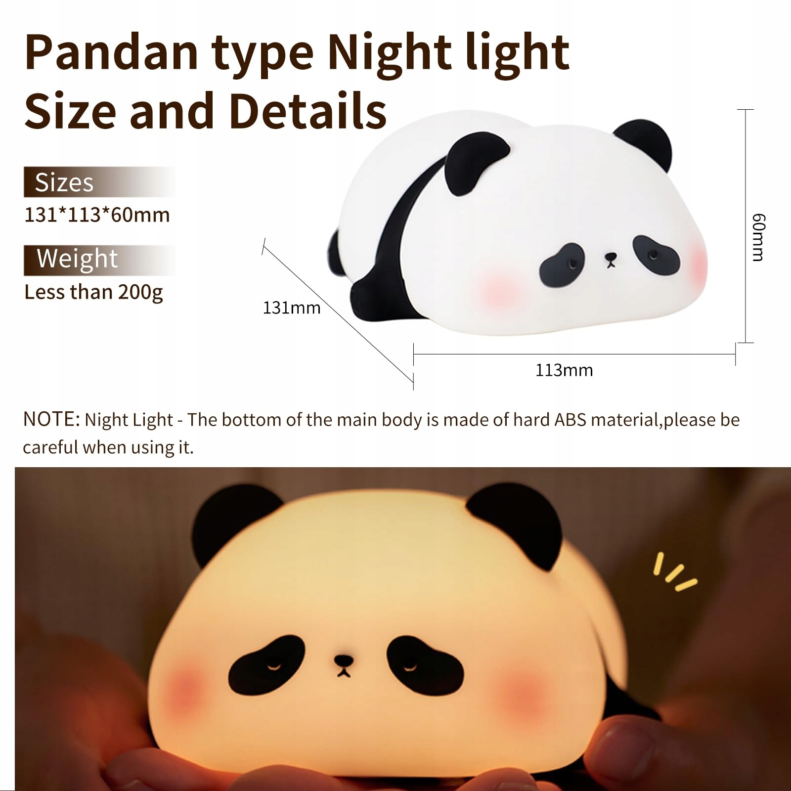 AMMTOO Lampka Nocna Dla Dzieci Panda Dotykowa Silikonowa USB — miniatura 4