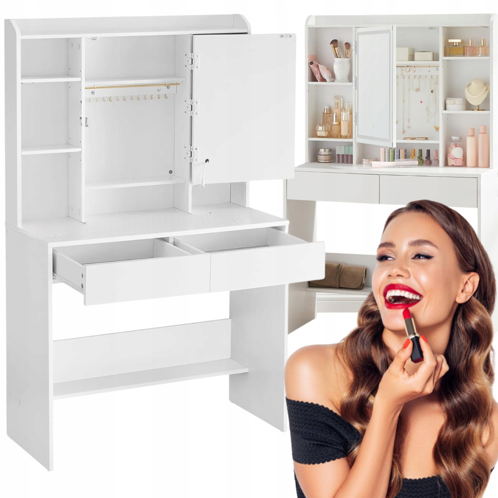 Toaletka Biela s Led zrkadlom Skriňa Biela Kozmetická komoda na líčenie