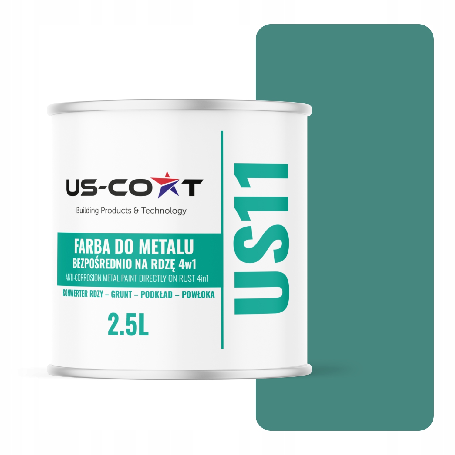 Farba Na Kov Na Hrdzu Plech Pozinkovaná 4v1 Mätová Tyrkysová RAL6033 Polomat 2,5L