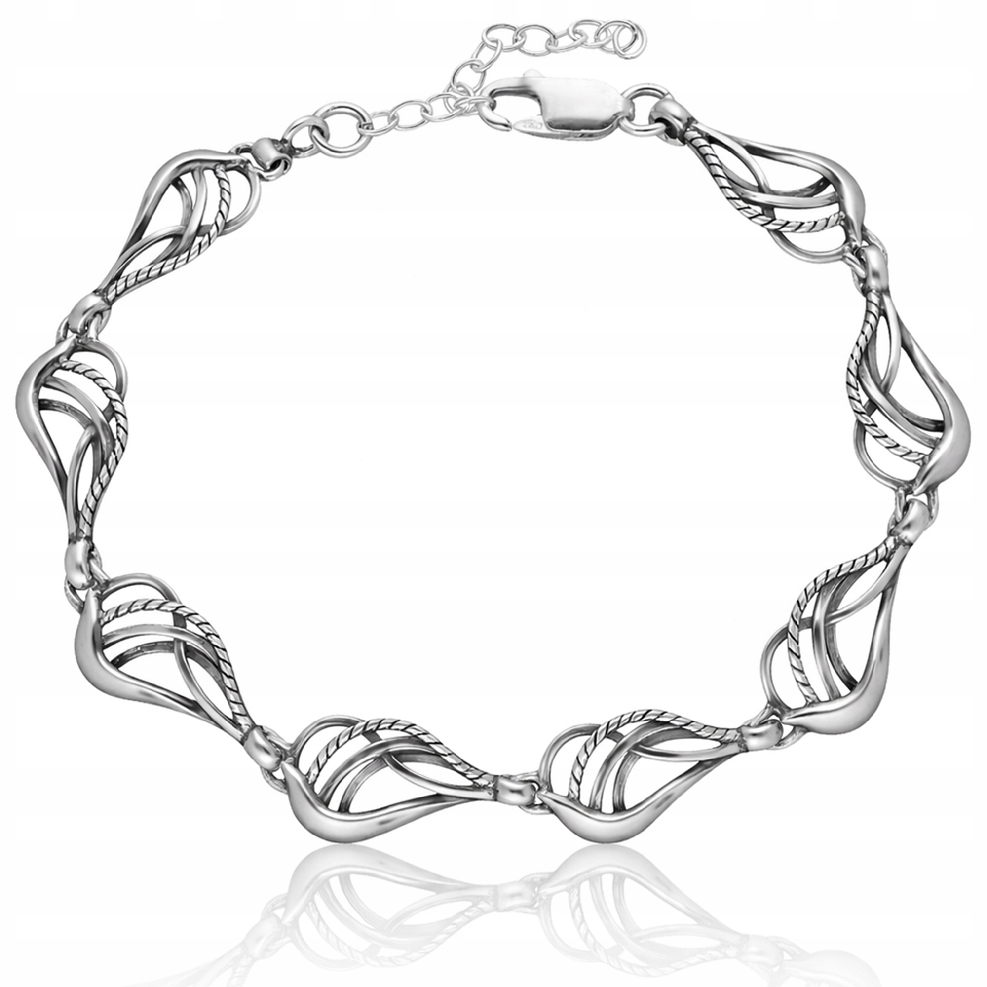 Stříbrný náramek 925 dámský, ažurový, pletený, elegantní, nastavitelný oxidem