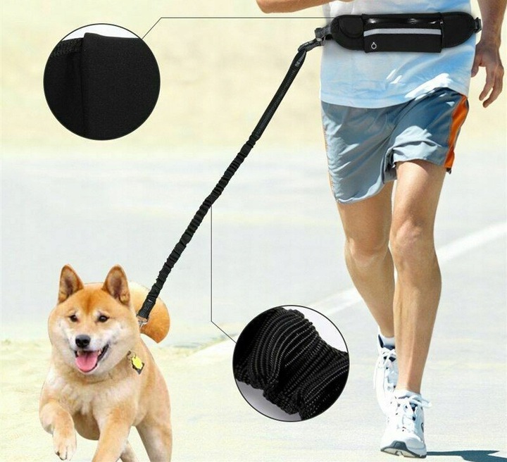 PAS BIODROWY DO BIEGANIA Z PSEM SMYCZ ELASTYCZNA Marka bez marki