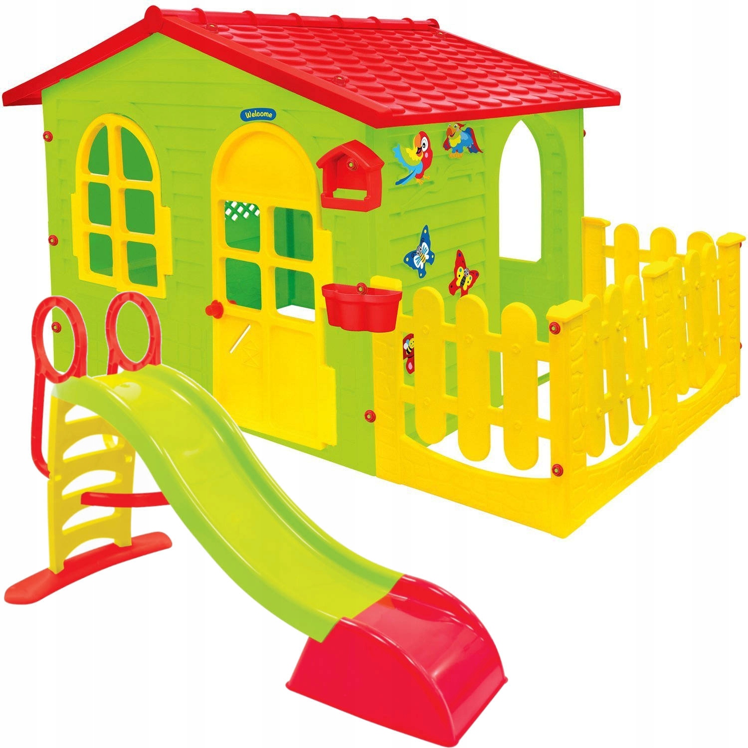Duży Domek Ogrodowy dla dzieci Z Płotkiem Zjeżdżalnia 180cm Plac Zabaw XL