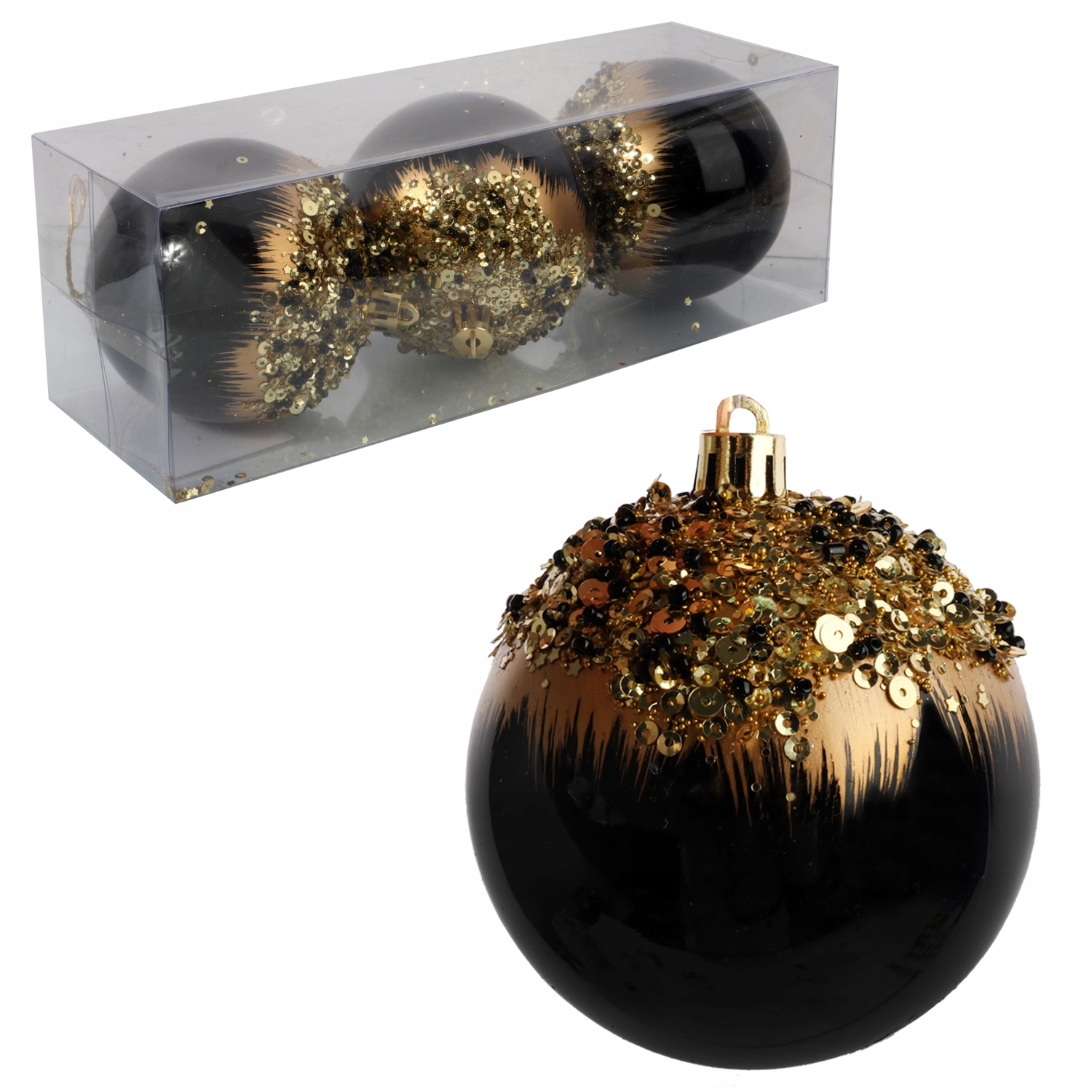 

Kpl. 3 bombek plastikowych 8cm czarno złote I