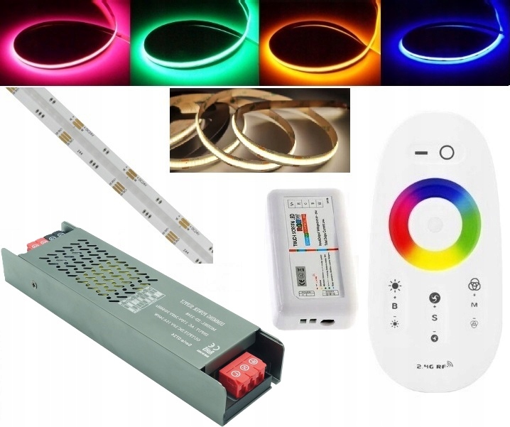 Zestaw 15m Tasma Led Cob Rgb Wn Neutral Liniowa Pilot Dotykowy Zasilacz