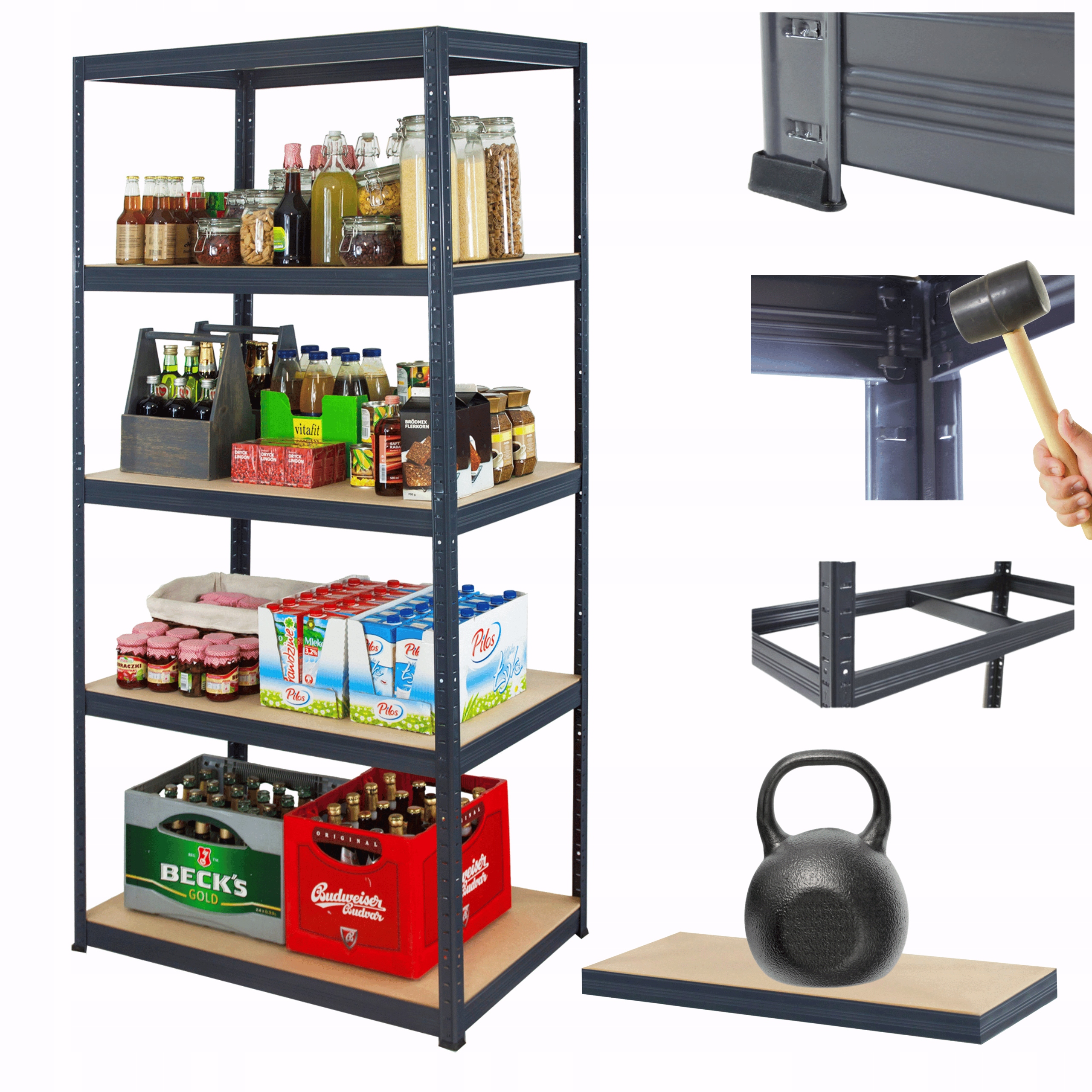 Kovový skladovací regál Premium Helios 213x100x60 cm 5Px175 kg Pevný