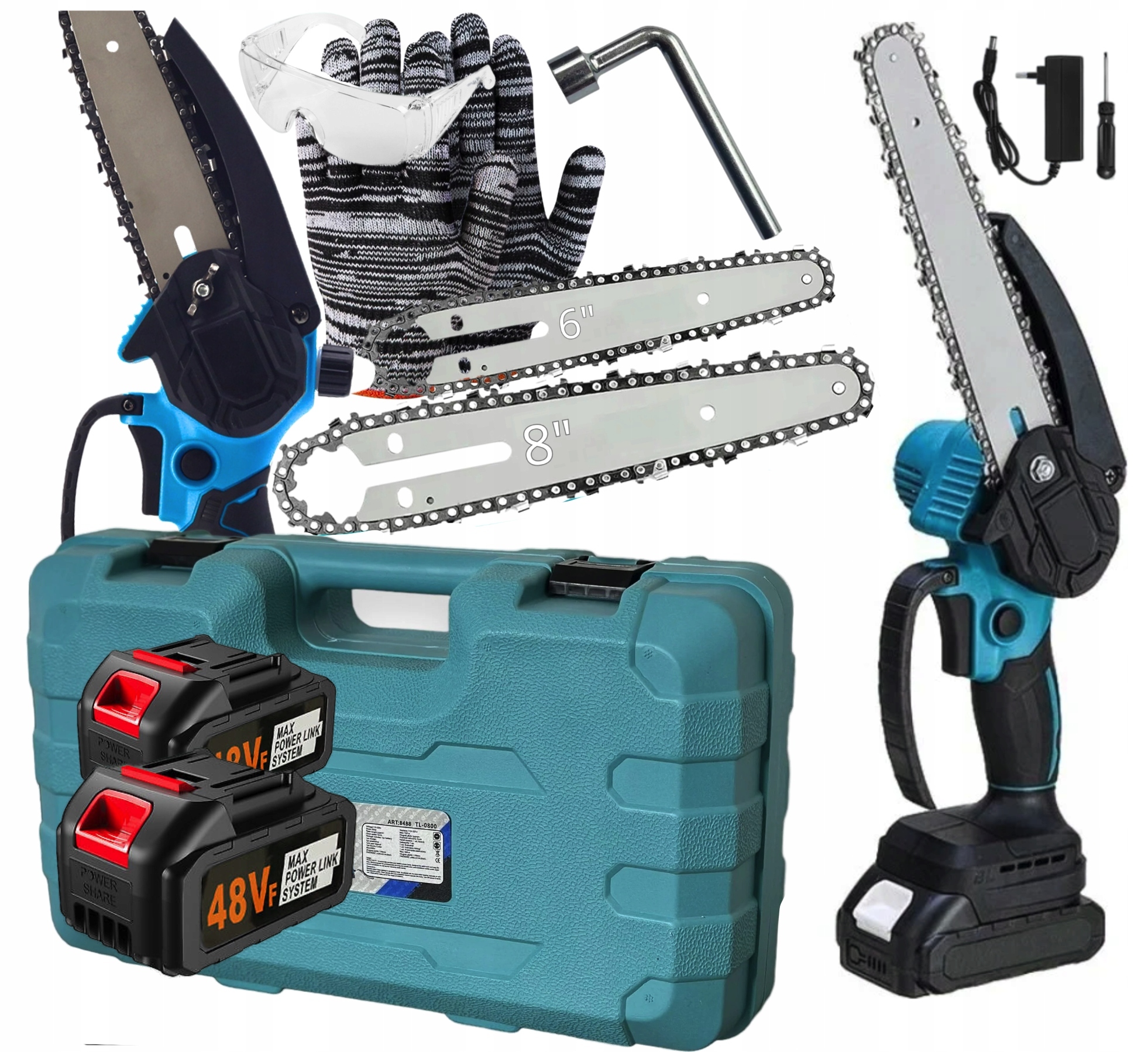 Aku Řetězová Pila 8" a 6" Mini Pilka Na Větve 2xaku Sada