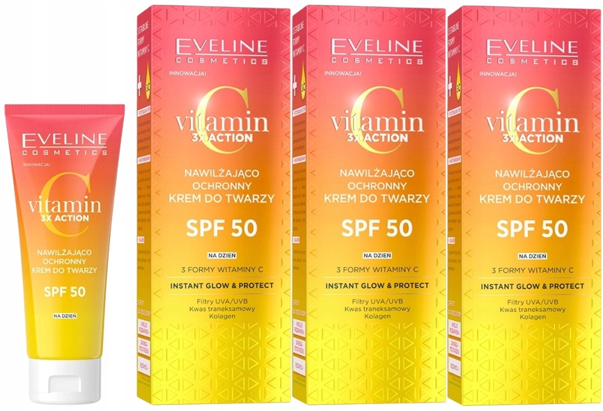 3 x Eveline Vitamin C 3xAction Ochranný krém na obličej SPF50 30 ml Energie