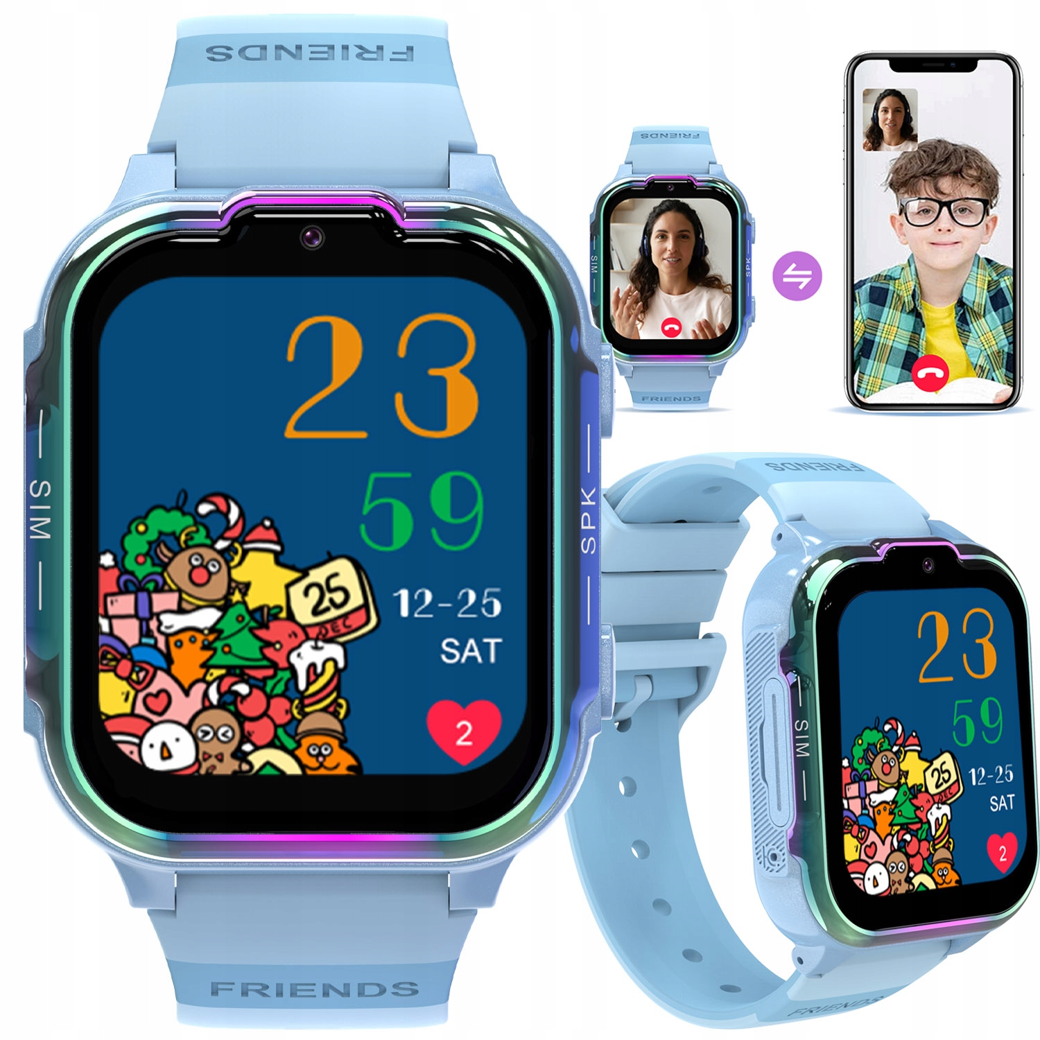 Zegarek Smartwatch 4G Dla Dzieci Gps Rozmowy Kamera Sos Z Grami Niebieski