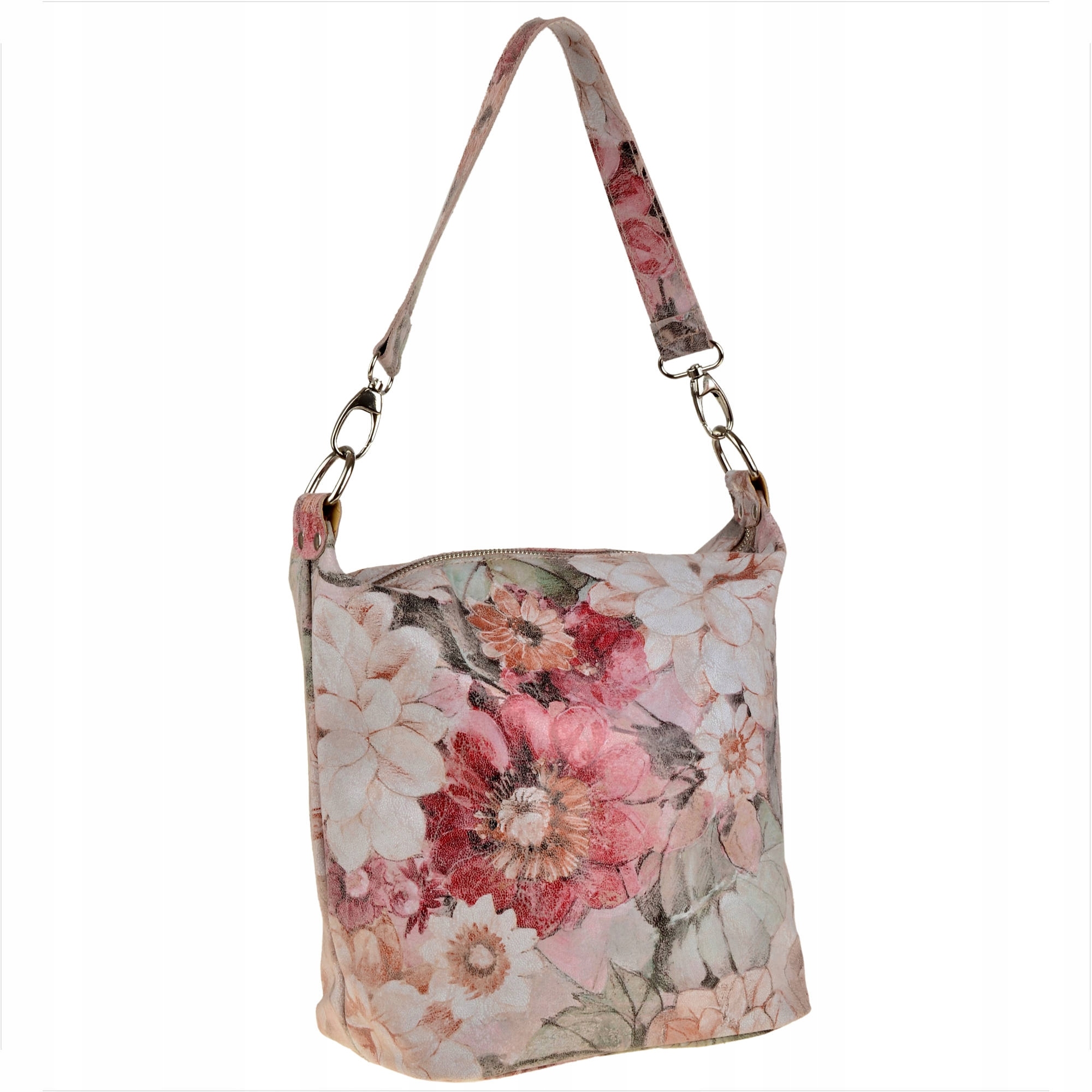 

Włoska torebka damska skórzana w kwiaty pastelowe