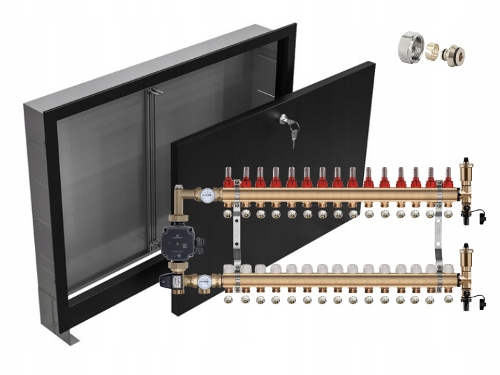 Rozdělovač pro podlahu 15+POMPA Grundfos+pex Podomítková Skříňka Černá