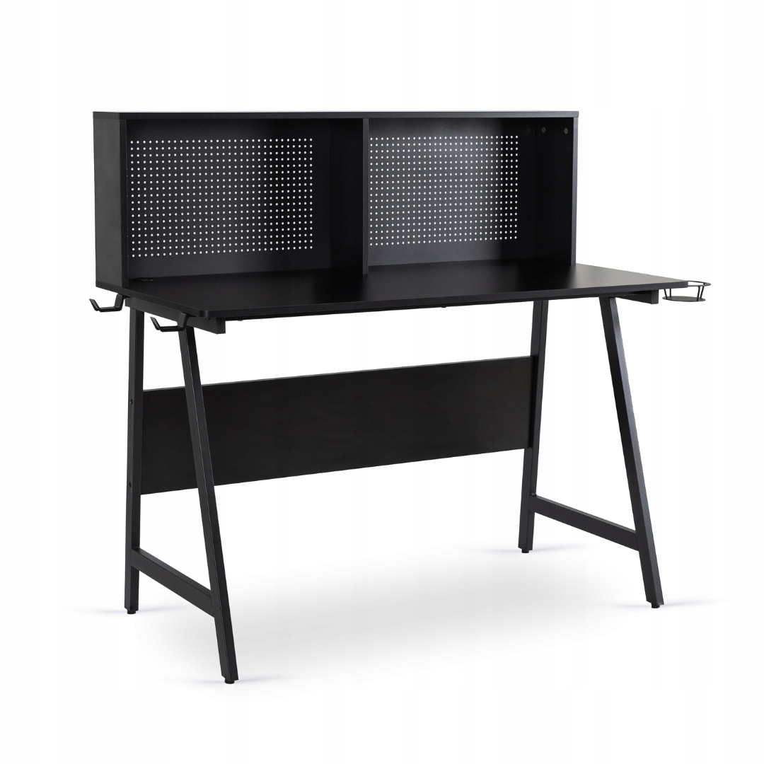 Černý počítačový herní stůl s nástavcem Loftový Industriální Roll