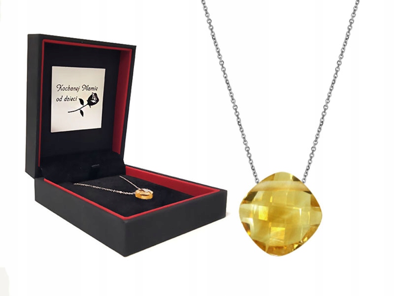 

Srebrny naszyjnik 925 kamień cytryn poduszka