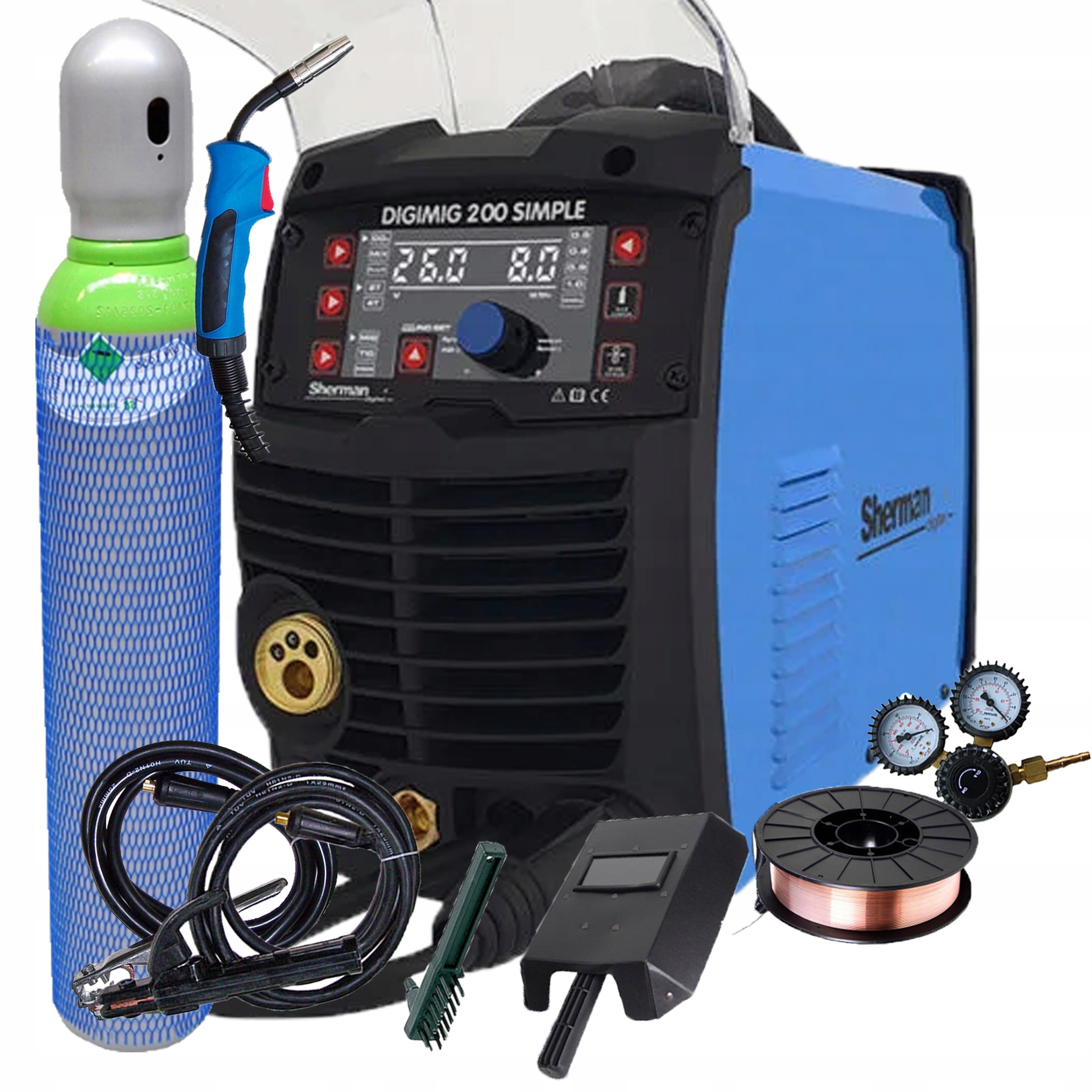 Spawarka Migomat Sherman Digimig Mig 200 Simple Tig Mma 3W1 200A Zestaw