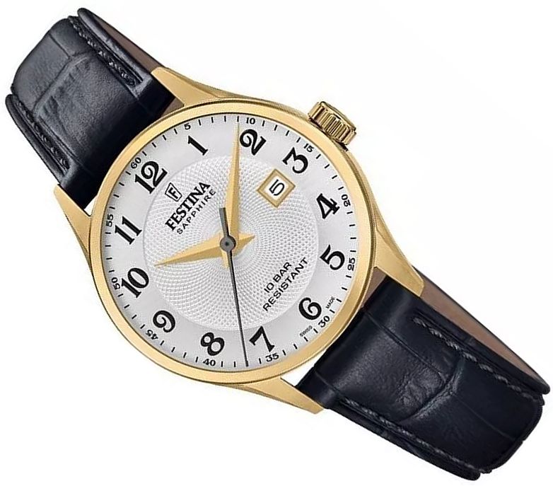 Klasické Dámské Hodinky Festina F20011/5 Swiss Made Retro Safír Datum Ø29mm