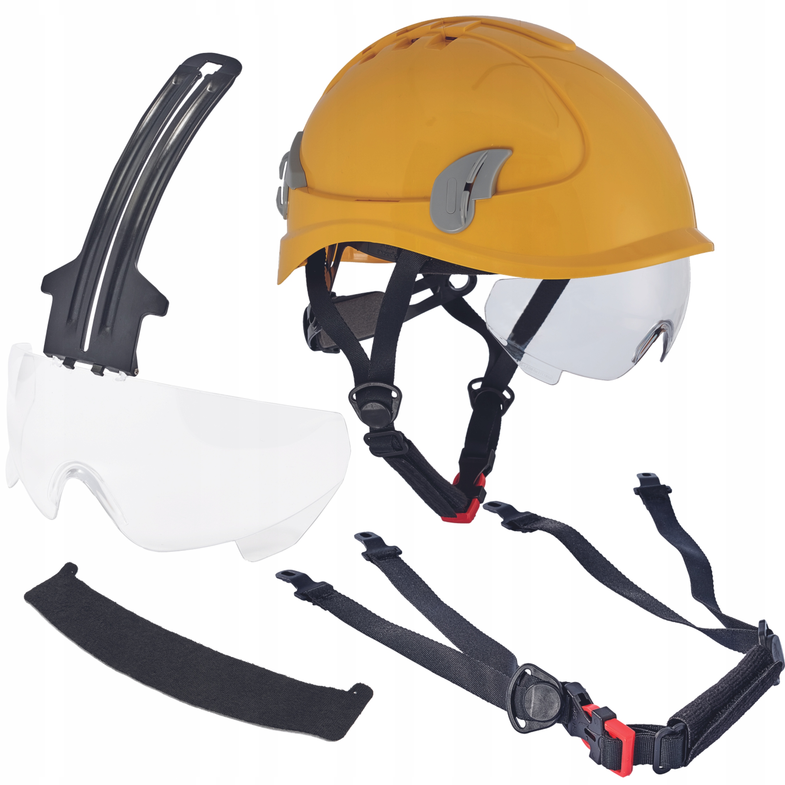 

Kask Ochronny Hełm Wentylowany Z Okularami Żółty