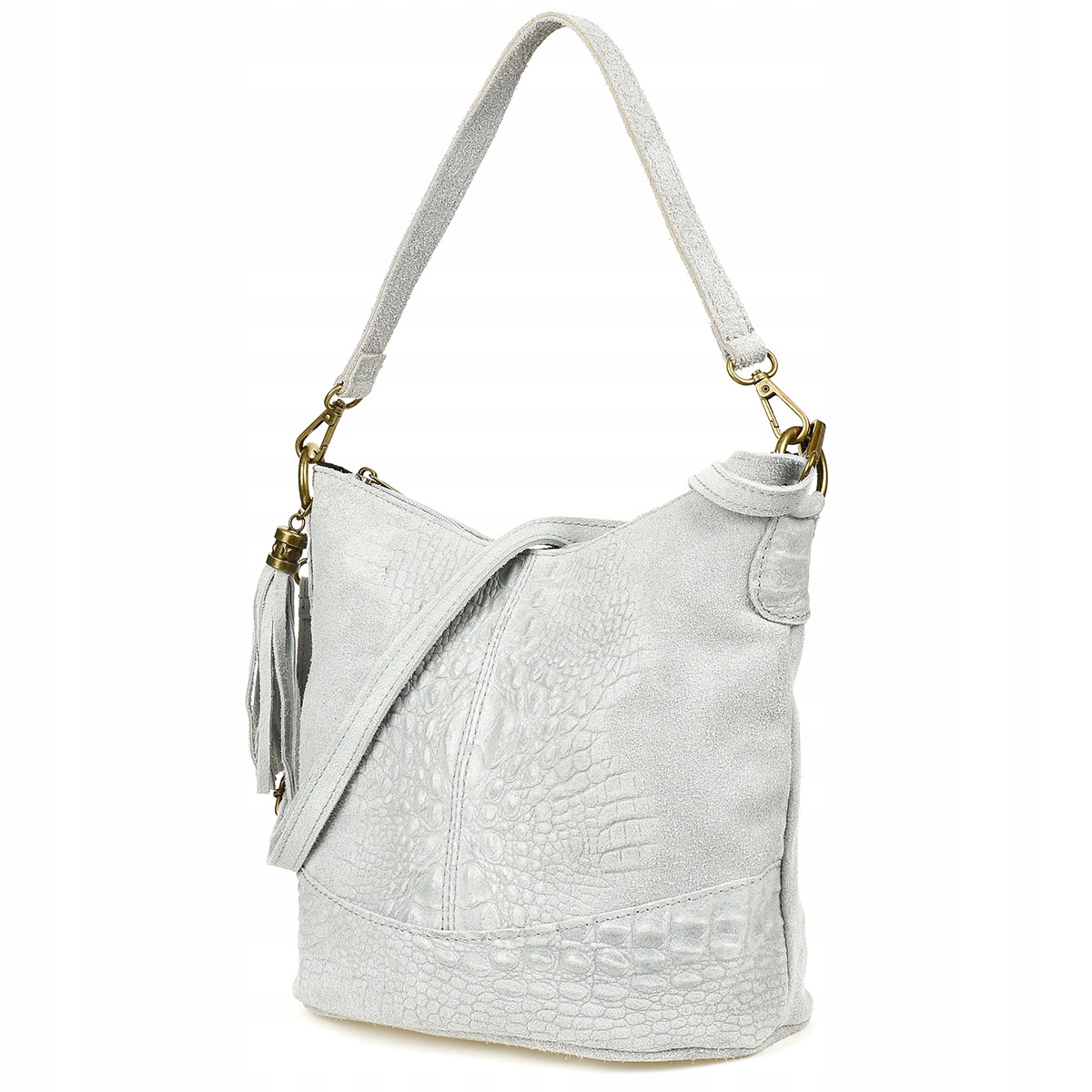 Světle šedá kabelka Croco, kožená kabelka přes rameno pro ženy, semišová kabelka