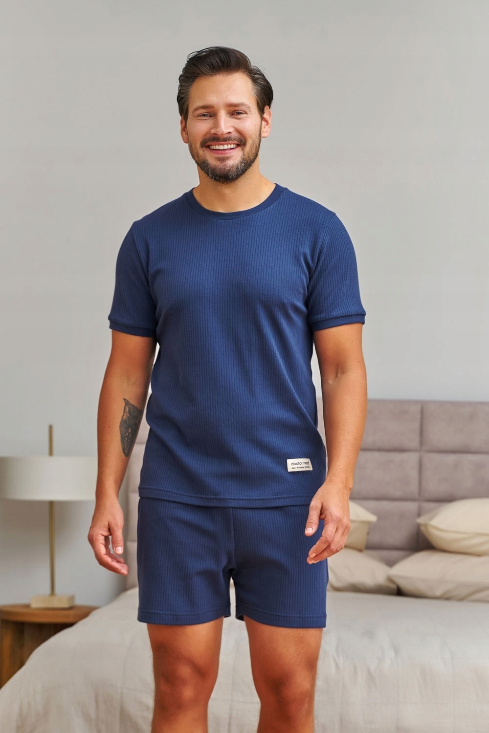 Pánské pyžamo tmavě modré XL Krátký rukáv Bavlna 7413 Doctor Nap