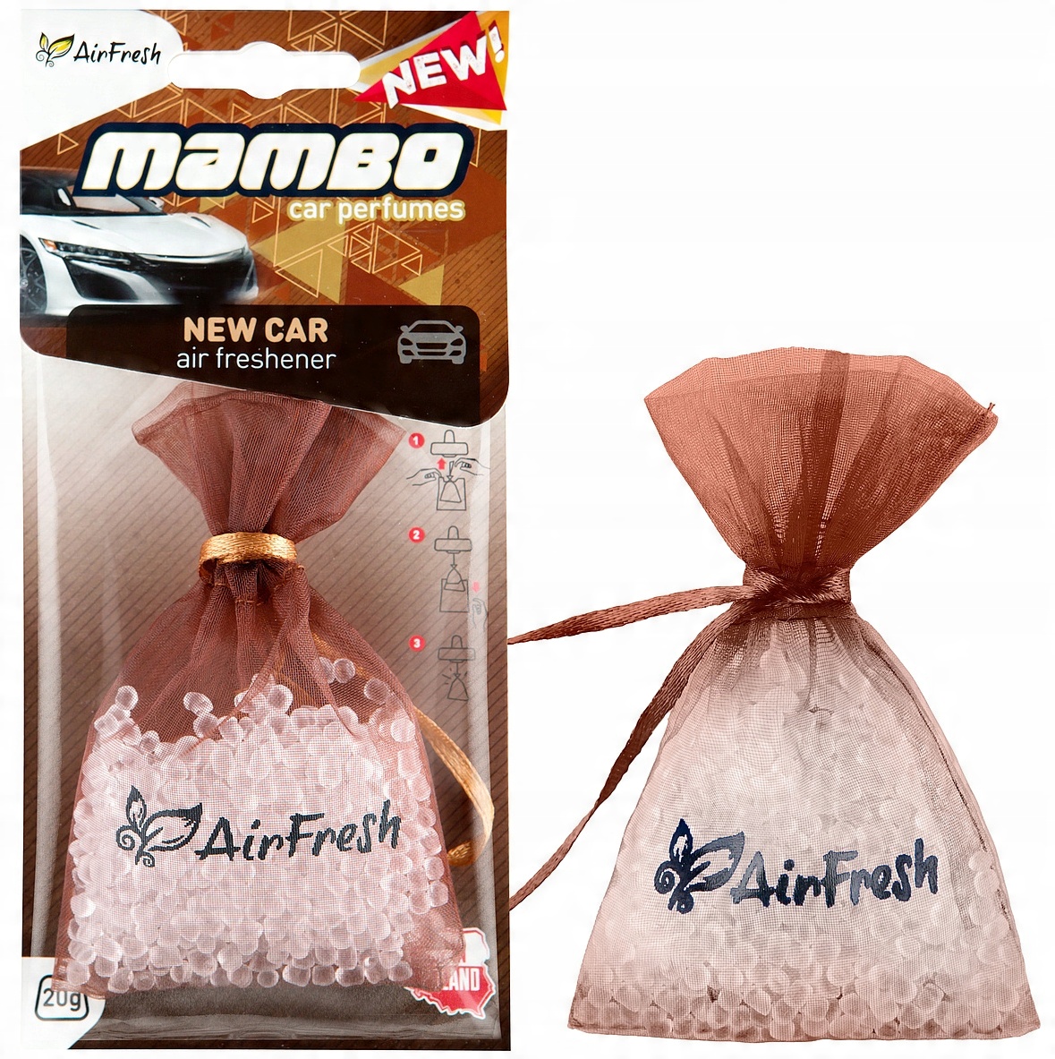

Zawieszka woreczek AirFresh Mambo zapach New Car