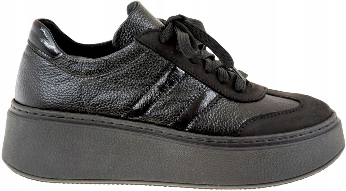 Módní černé dámské tenisky Galant 4032, kožené polobotky na platformě VEL.37