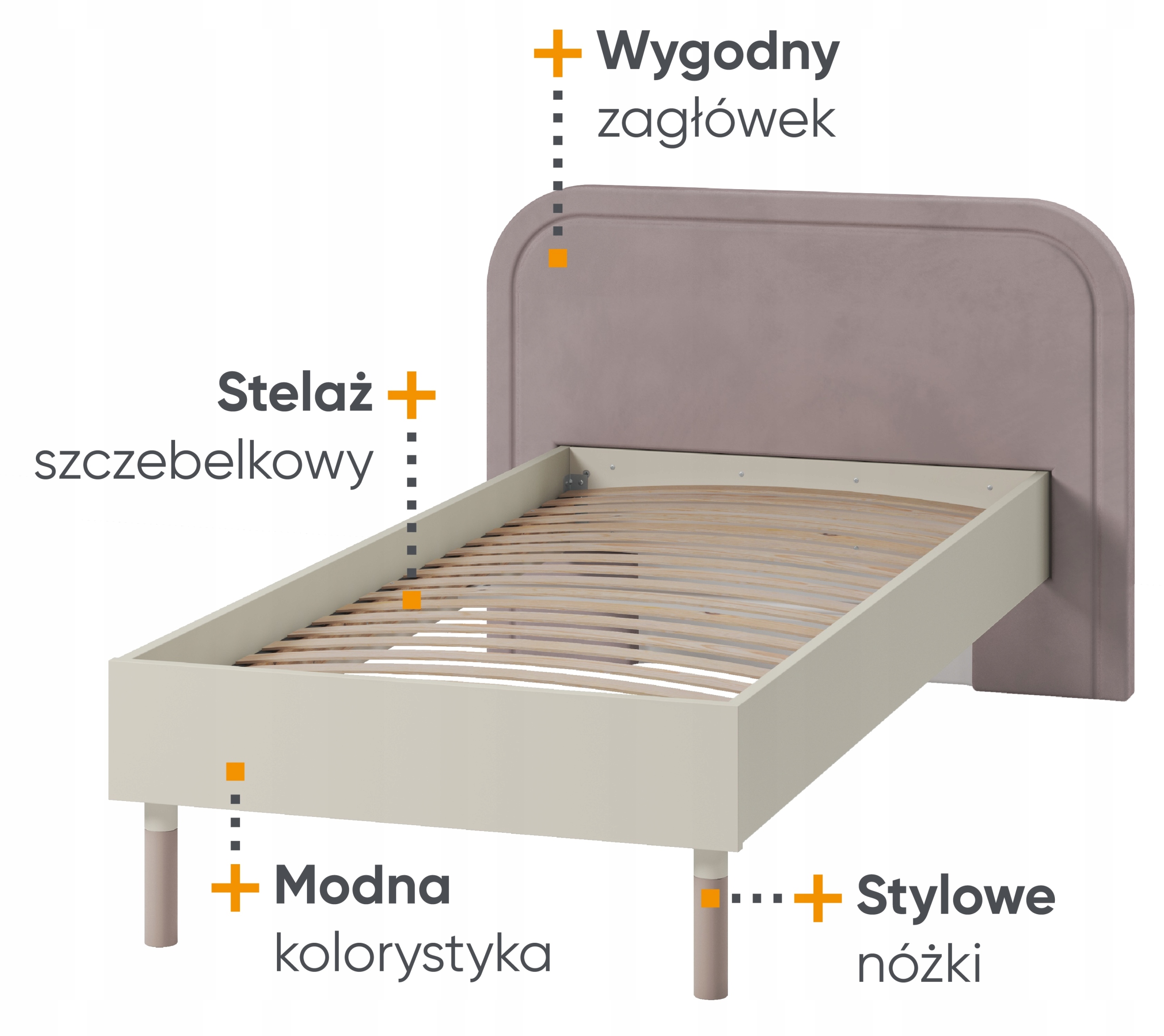 ŁÓŻKO MŁODZIEŻOWE 90x200 dla nastolatki tapicerowane wezgłowie HR-08 Marka Lenart