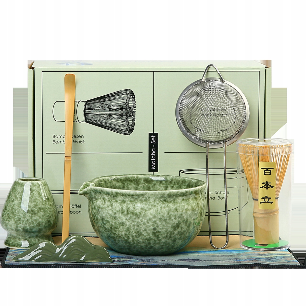 Dárková sada na čaj matcha šálek metla bambusoey zelená