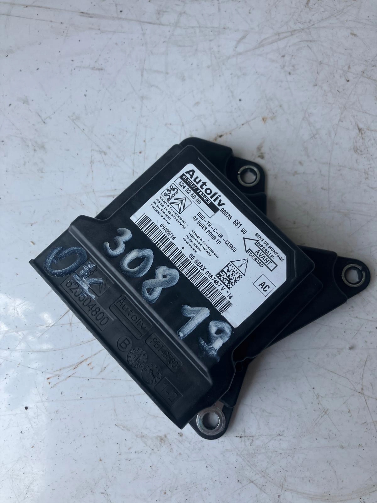 modulo SENSOR airbag PEUGEOT 308 T9 9807568180