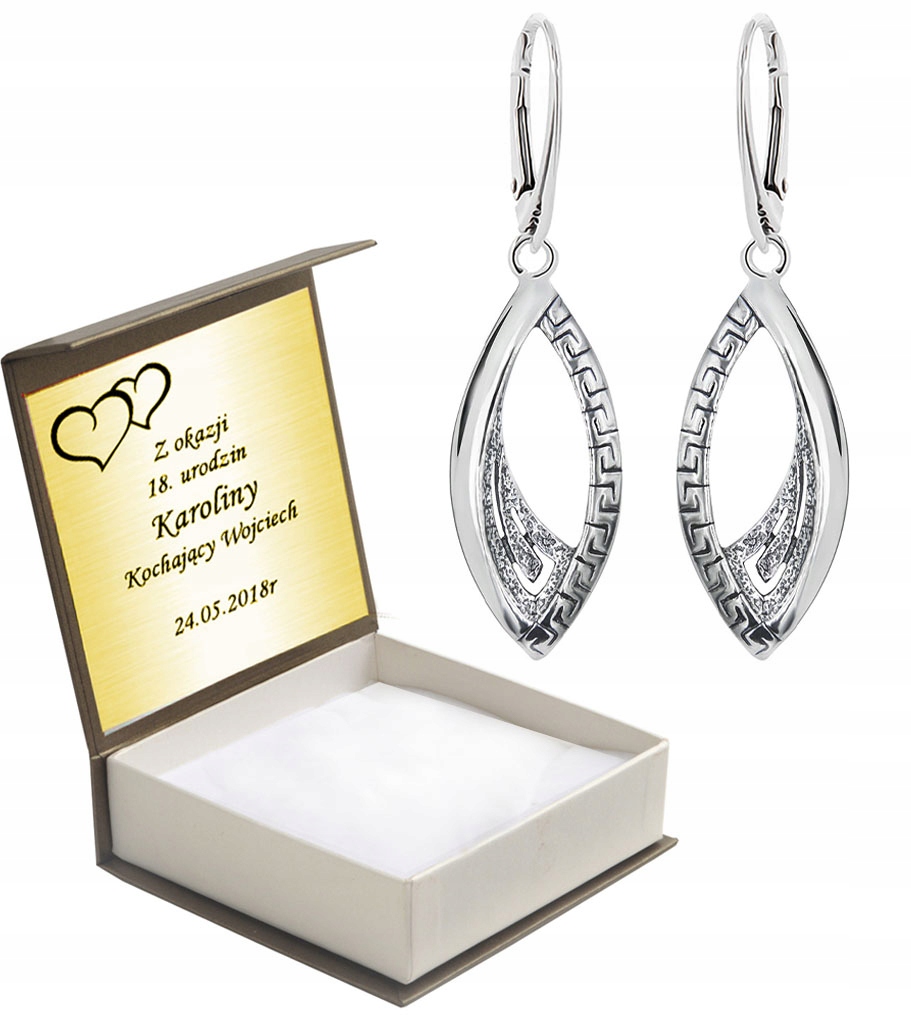 

Kolczyki Srebrne Angielsk.zap Wzór Grecki + Grawer