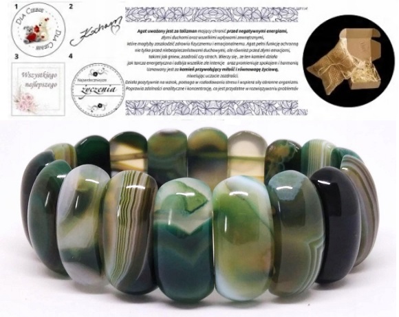 Náramek přírodní kámen přírodní kameny vintage Agat Pruhy Zelený