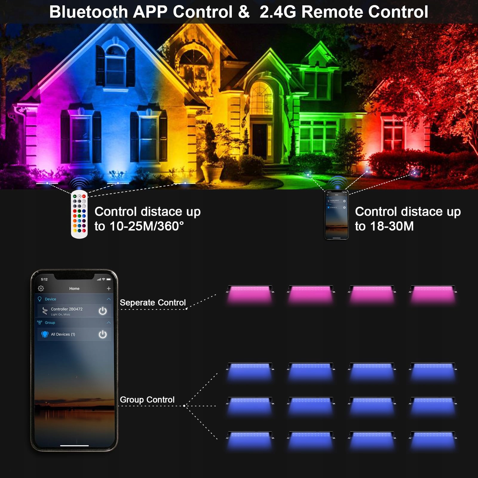 Reflektor RGB Z Pilotem App Na Zewnątrz Wodoodporny 50W IP66 INDMIRD — miniatura 3