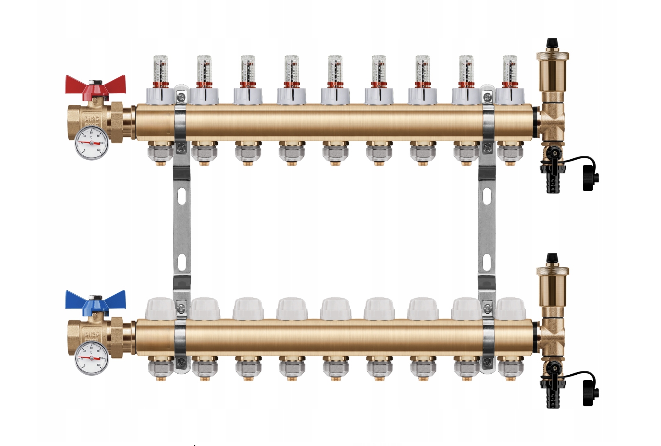 Rozdělovač podlahového vytápění 9 +pex Kulový Ventil Jednoduchý Teploměr