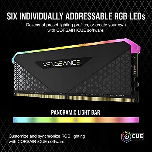 CORSAIR DDR4, 3200MHz 16GB 1x16GB Dimm, 16-20-20-38, XMP 2.0, Vengeance RGB RS, RGB LED, Black PCB, 1.35V, for AMD Ryzen & Intel — 9