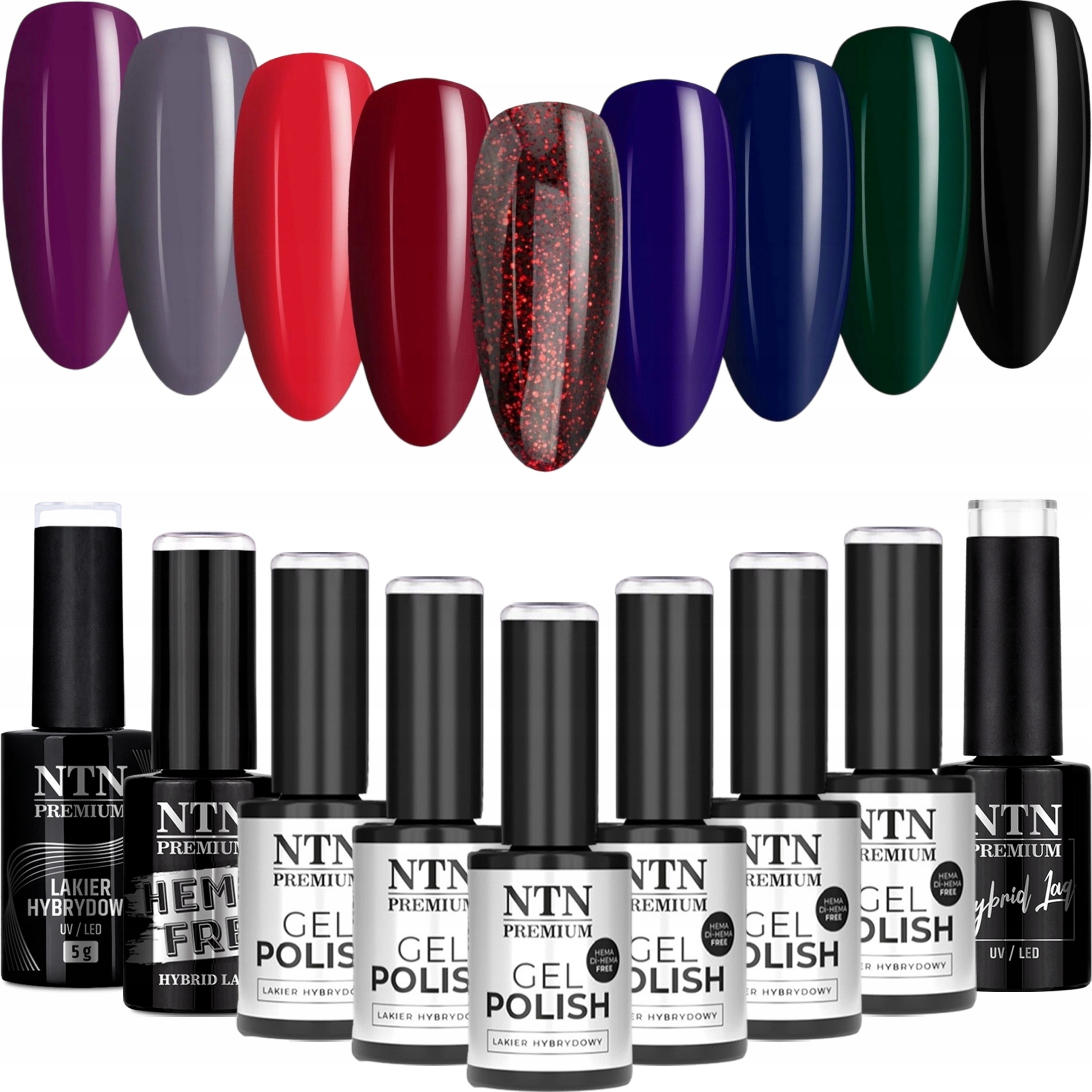 9x Lakier Hybrydowy Ntn 5g After Midnight Collection Zestaw 9w1