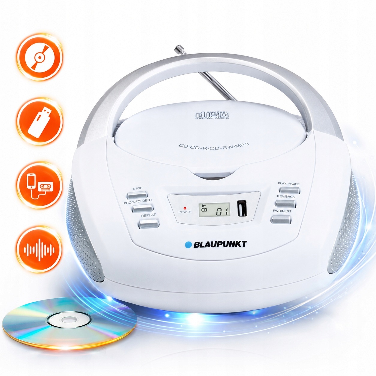 Boombox Blaupunkt RCD20 Bk Fm rádio CD MP3 Usb Aux Přenosný
