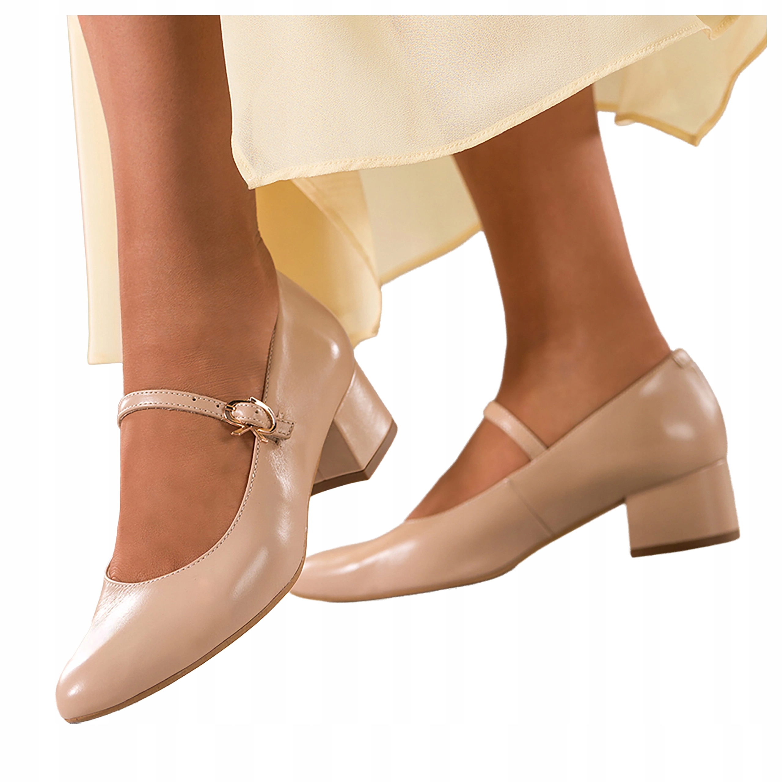 Béžové dámské nízké lodičky Mary Jane s koženým páskem, velikost 39